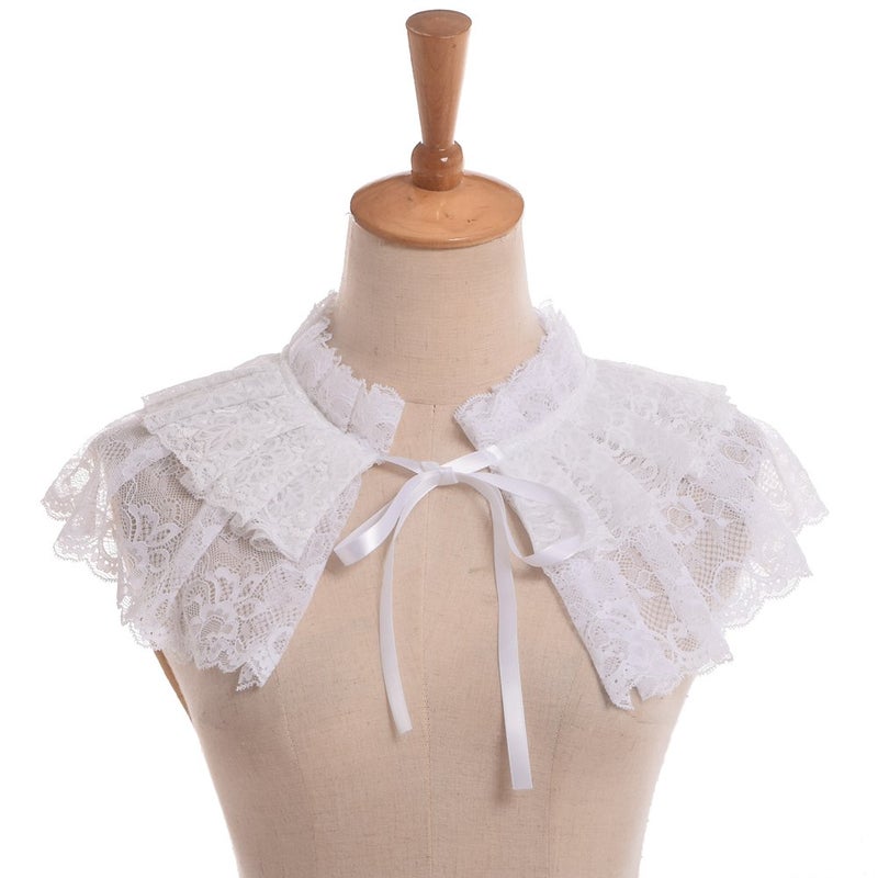 BLESSUME Lace Neck Ruff Collar Mini Cape (White (2 Layered)) - Image 2
